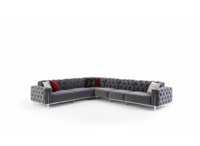 Modernen Ecksofa L-Form Wohnzimmer Grau Farbe Holz Textil Couchen