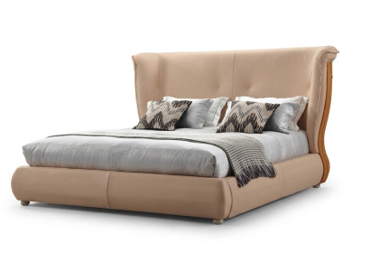 Beiges Bett Schlafzimmer Betten Doppelbetten Holz Möbel Lederbetten