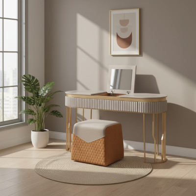 Designer Beiger Schminktisch Moderner Holztisch Luxus Schlafzimmer Möbel
