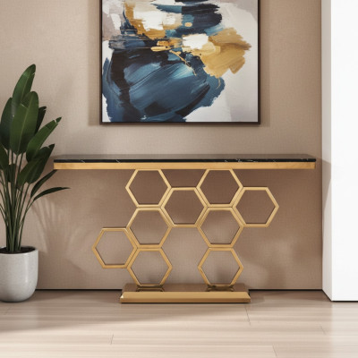 Konsolentisch Edelstahl Gold Wohnzimmer Möbel Konsolen 140cm Neu
