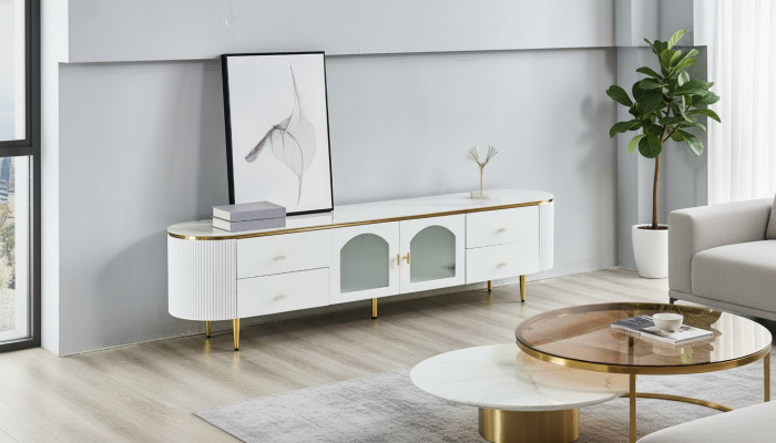 Ovaler Fernseh Ständer rtv Lowboard tv Sideboard Wohnzimmer Holz Möbel