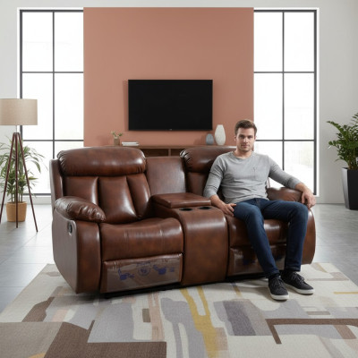 Sofa 2 Sitzer Couch Polster Designer Relax Funktion Wohnzimmer Braun Neu