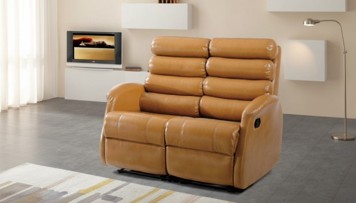 Moderne Zweisitzer Couch Kunstleder Design Sofa Sitz Wohnzimmer Möbel Braun