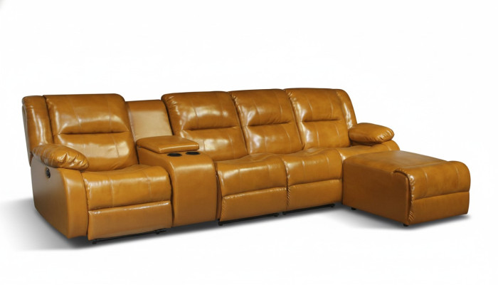 Sofa 4 Sitzer Couch Polster Kunstleder Sofas Braun Pouffe Couchen Neu