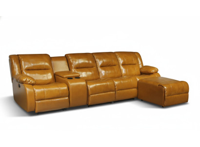 Sofa 4 Sitzer Couch Polster Kunstleder Sofas Braun Pouffe Couchen Neu