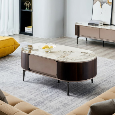 Designer Brauner Couchtisch Wohnzimmer Holz Möbel Beistelltisch Neu