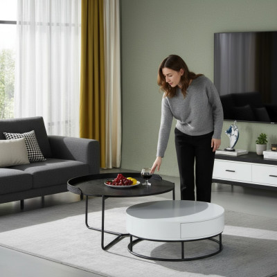 Couch Tisch Kaffee Beistell Design Luxus Rund Tische 2x Set Modern Neu