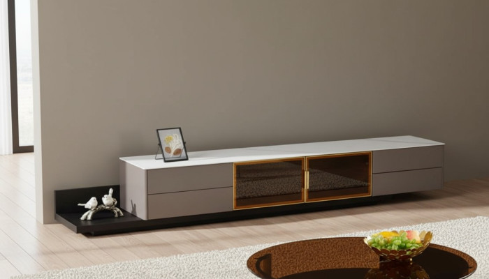 Moderne Wohnzimmermöbel Lowboard RTV Schrank Regal Holzmöbel Grau Neu