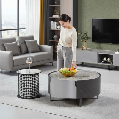 Couchtisch Runder Set 2 tlg. Beistelltisch Wohnzimmer Tische Design Neu