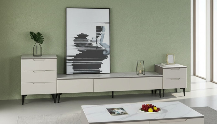 Wohnwand TV Ständer RTV Lowboard Luxus Holz Modern Grau Wohnzimmer