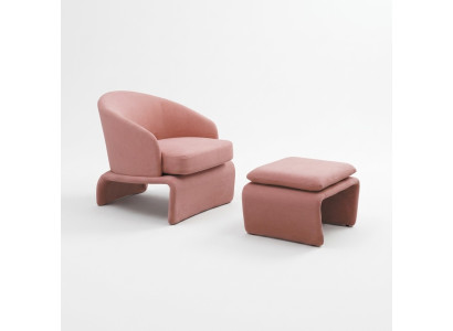 Set Sessel und Hocker Club Lounge rosa Stoff im modernen Stil Wohnzimmer
