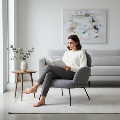 Sessel-Stuhl Polsterstuhl Samt Loungesessel Wohnzimmer Esszimmmer Grau