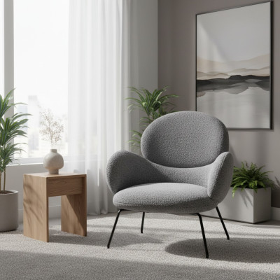 Sessel-Stuhl Polsterstuhl Samt Loungesessel Wohnzimmer Esszimmmer Grau