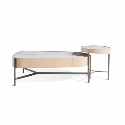 Wohnzimmer Set 2x Couchtisch Kaffeetisch beige Modern Luxus Edelstahl