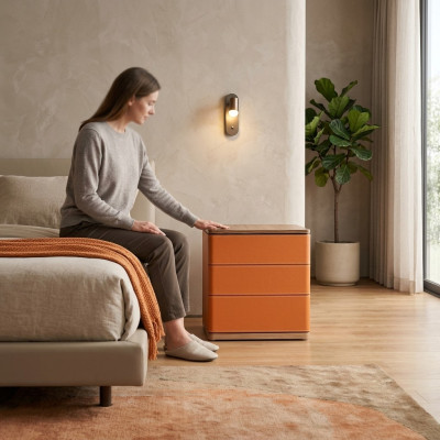 SchlafZimmer Nachttisch Design Neu Material Holz Luxus orange