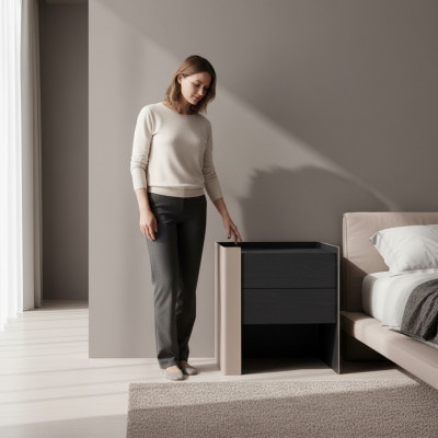 Schwarzer Nachttisch Designer Nachtkonsole Schlafzimmer Holz Möbel Neu