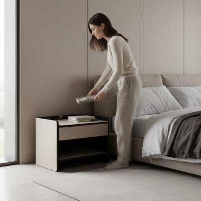 Schlafzimmer Nachttisch Modern Holz beige Luxus Beistelltische Möbel