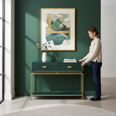 Konsolen Tisch Grün Wohnzimmer Möbel Holz Edelstahl Möbel Luxus Sideboard