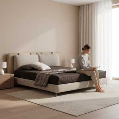 Schlafzimmer Großes Doppelbett stilvolles Bett Holz neu Luxus Modern