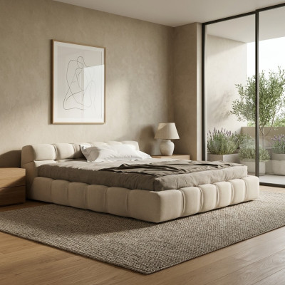 Weiß beige Bett Schlafzimmer Betten Doppelbetten Schlafbetten Textil