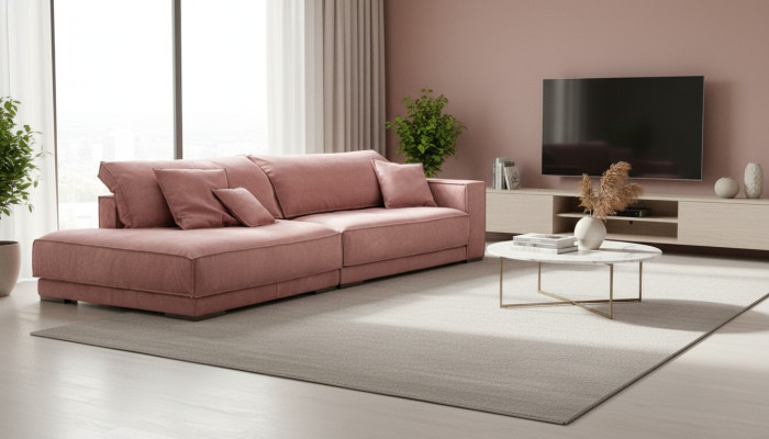Rosa Big Sofa Couch xxl Stoffcouch Wohnzimmer Couchen 3-Sitzer Möbel