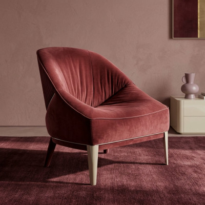 Roter Designer Sessel Holzfüße Stoffsessel Einsitzer Wohnzimmer Möbel