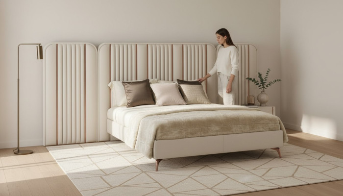 Schlafzimmer Doppelbett Beiges Bettgestell Kingsize Bett Luxus Möbel