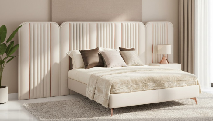 Schlafzimmer Doppelbett Beiges Bettgestell Kingsize Bett Luxus Möbel