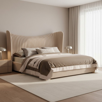 Beiges Doppelbett Designer Holz Betten Bettgestelle Schlafzimmer Möbel Bett