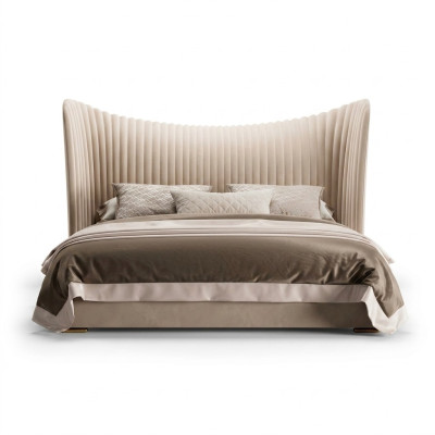 Beiges Doppelbett Designer Holz Betten Bettgestelle Schlafzimmer Möbel Bett