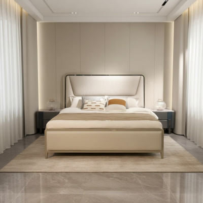 Schlafzimmer Bett Betten Designer Doppelbett Naturholz Bett Bettgestell Beige