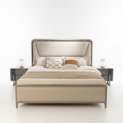 Schlafzimmer Bett Betten Designer Doppelbett Naturholz Bett Bettgestell Beige