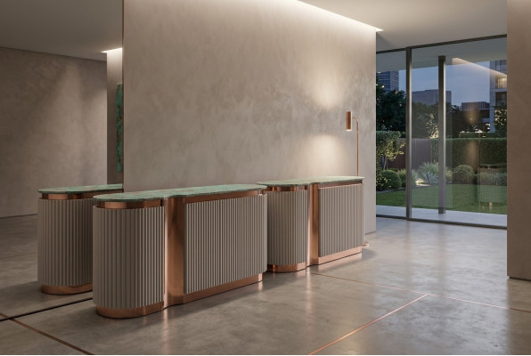 Stilvolle Sideboard Kommode Anrichte Spiegel Holz Esszimmer Schränke Set beige