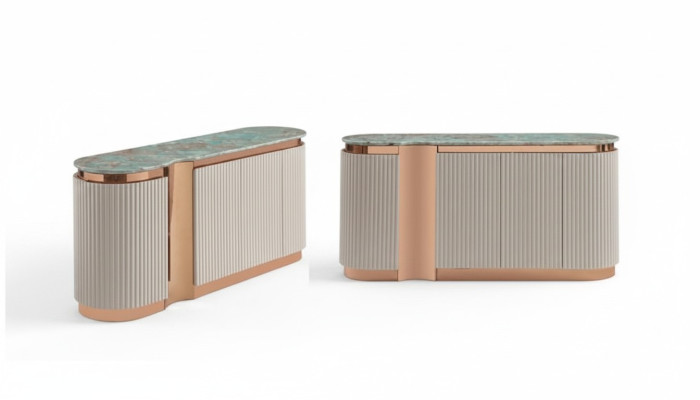 Stilvolle Sideboard Kommode Anrichte Spiegel Holz Esszimmer Schränke Set beige
