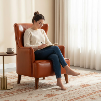 Orange Sessel Einsitzer Wohnzimmer Luxus Kunstleder Polstermöbel Neu