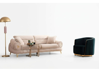Sofa 3 Sitzer mit Sessel Weiß Elegantes Modern Luxus Design Möbel