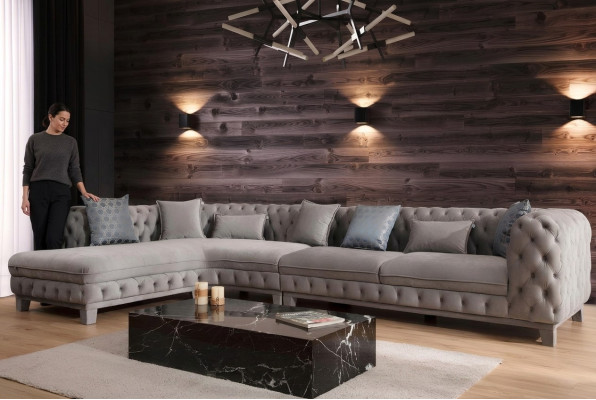 Ecksofa L-Form Couch Chesterfield Design Modern Sofa Stoff Textil Neu