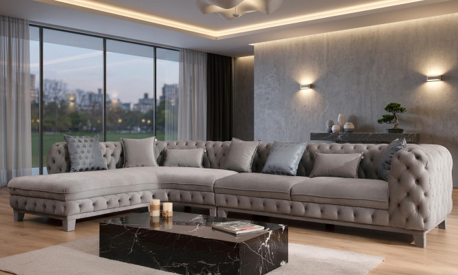 Ecksofa L-Form Couch Chesterfield Design Modern Sofa Stoff Textil Neu