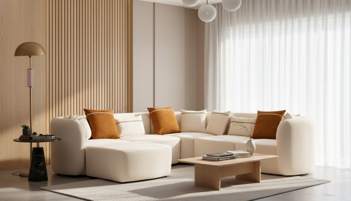 Wohnzimmer Beige Modern Sofa L-Form Sitz Ecksofa Couch Polstermöbel