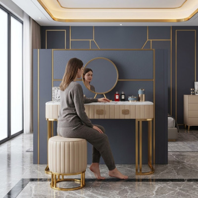 Designer Schminktisch Kosmetik Tisch Spiegel Konsolen Schlafzimmer Neu