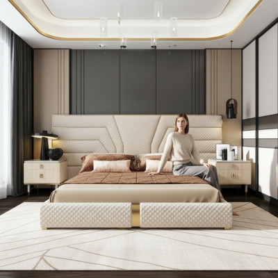 Schlafzimmer Modern Holz Textil Betten Bett Polsterbett Luxus Doppel