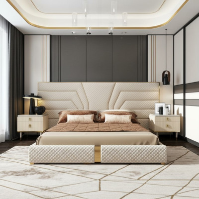 Schlafzimmer Modern Holz Textil Betten Bett Polsterbett Luxus Doppel