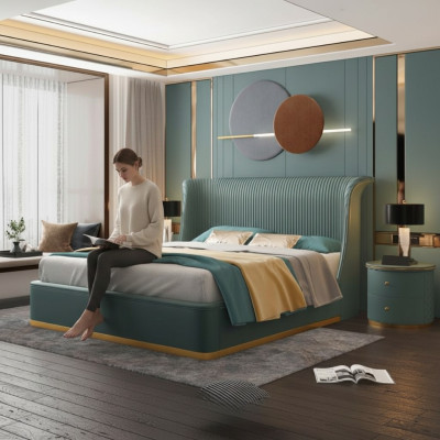 Designer Bett Schlafzimmer Betten Einrichtung Hotel Luxus Polster Neu