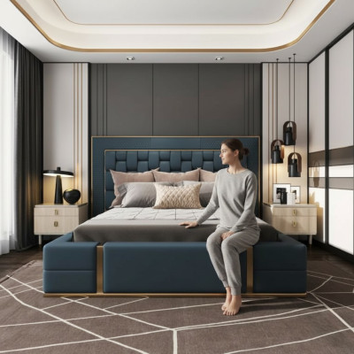 Modern Betten Luxus Schlaf Zimmer Neu Bett Design Luxus Blau Doppelbet