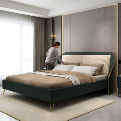 Luxus Textil Bett Doppel Design Schlafzimmer Betten Metall Grün Neu