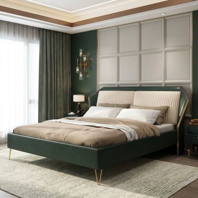 Luxus Textil Bett Doppel Design Schlafzimmer Betten Metall Grün Neu