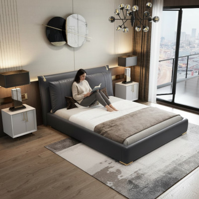Luxus Bett Betten Modern Doppelbett Grau Bettrahmen Schlafzimmer Neu