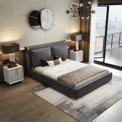 Luxus Bett Betten Modern Doppelbett Grau Bettrahmen Schlafzimmer Neu
