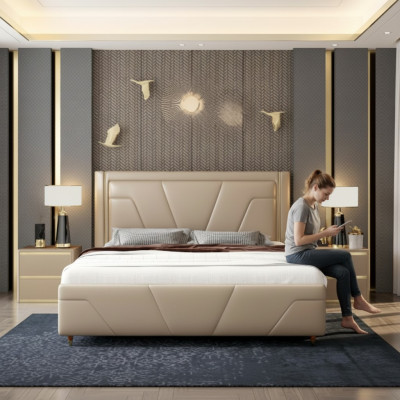 Schlafzimmer Bett Polster Design Möbel Luxus Doppel Beige Betten Modern