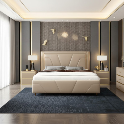 Schlafzimmer Bett Polster Design Möbel Luxus Doppel Beige Betten Modern